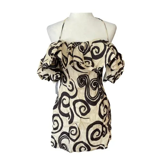 NWT Anthropologie The Wolf Gang Mirador Tan Linen Mini Dress Swirl SZ 6 - Picture 2 of 16
